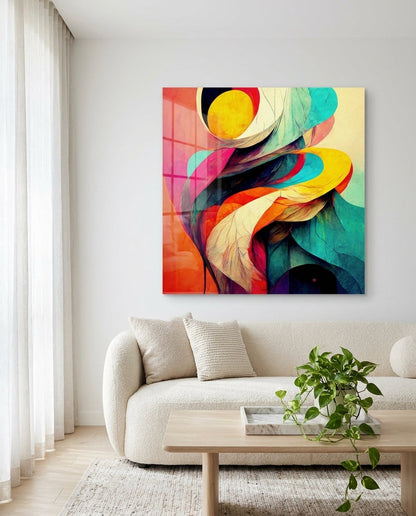 Yellow Sun Coral Ribbon Abstract Glass Wall Art