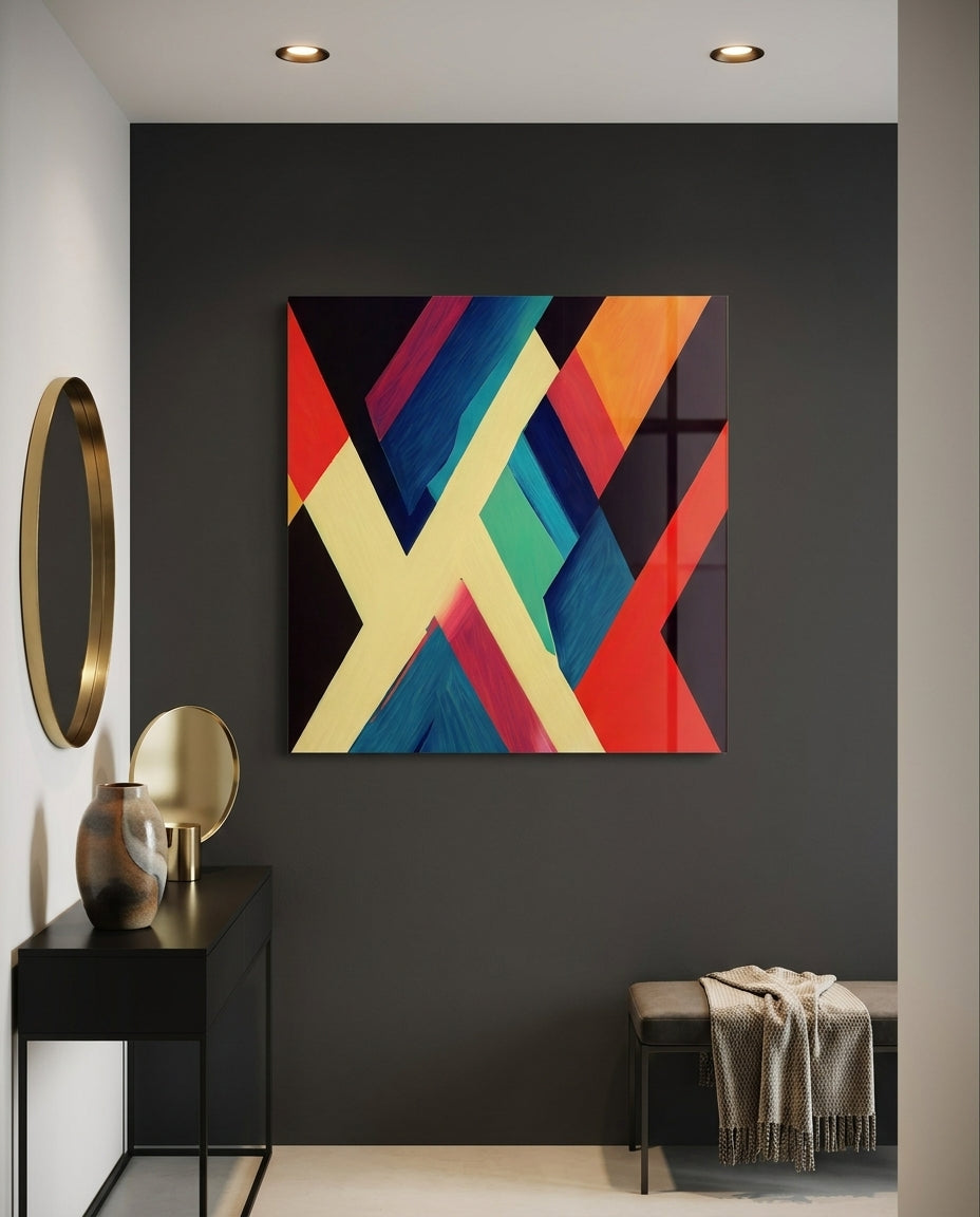 Cream X Stripe Bold Geometric Glass Wall Art