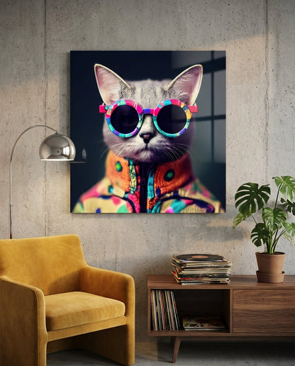 The Coolest Cat Glass Wall Art  || Designer Collection