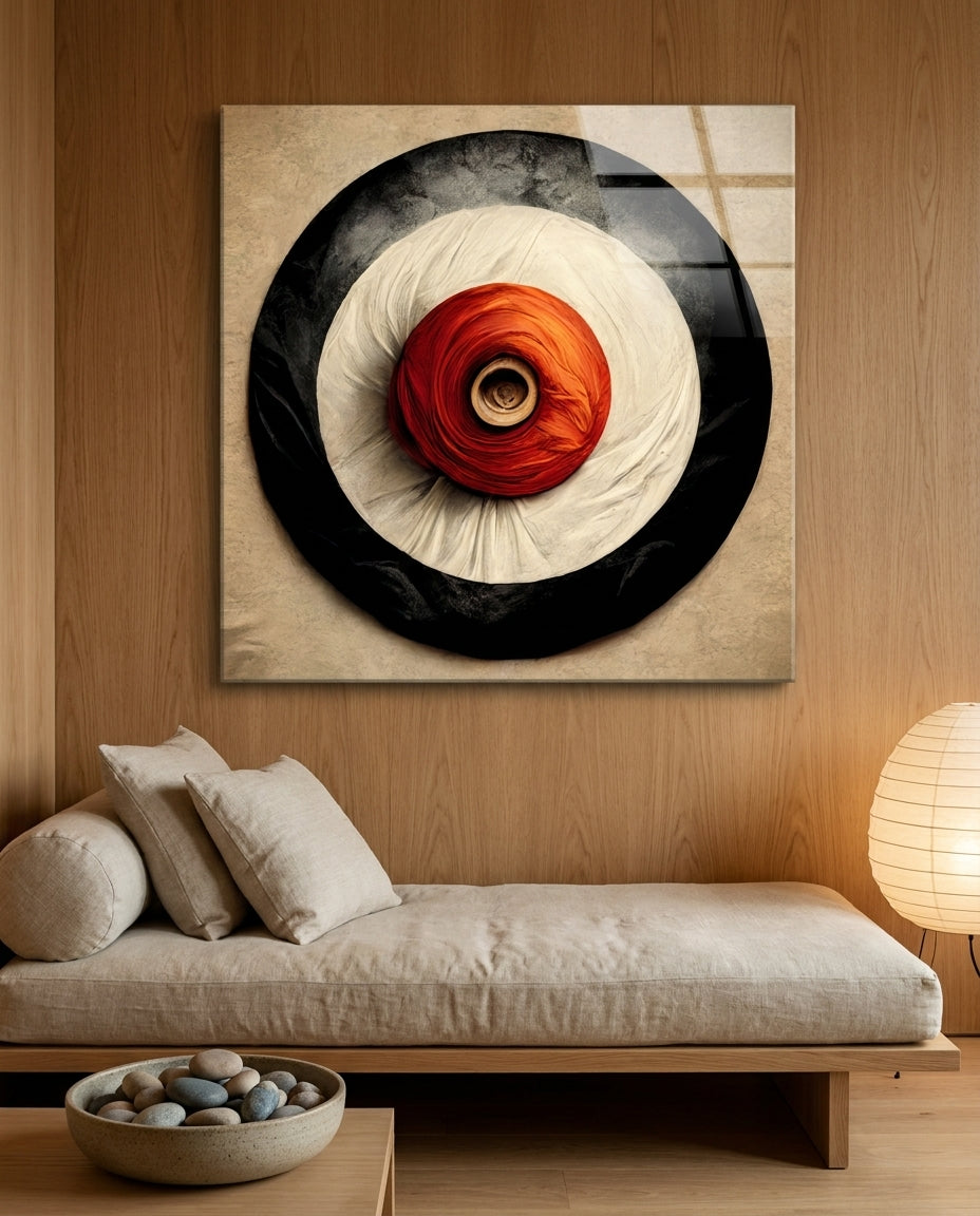Red Rose Concentric Circles Glass Wall Art