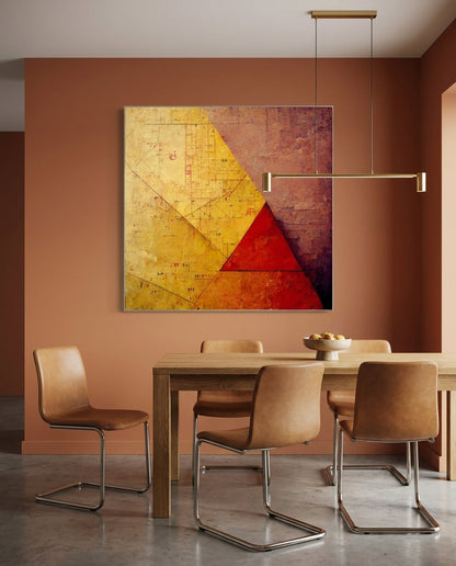 Ochre and Red Angular Aged Wall Glass Wall Art