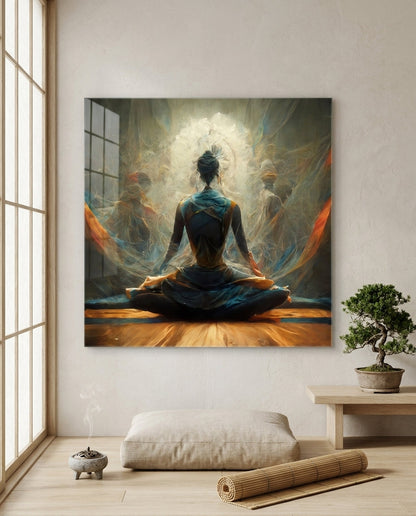 Lotus Meditation With Ghostly Auras Glass Wall Art