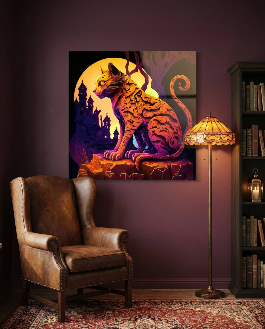Ancient Cat Glass Wall Art  || Designers Collection
