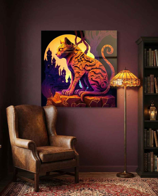 Ancient Cat Glass Wall Art  || Designers Collection