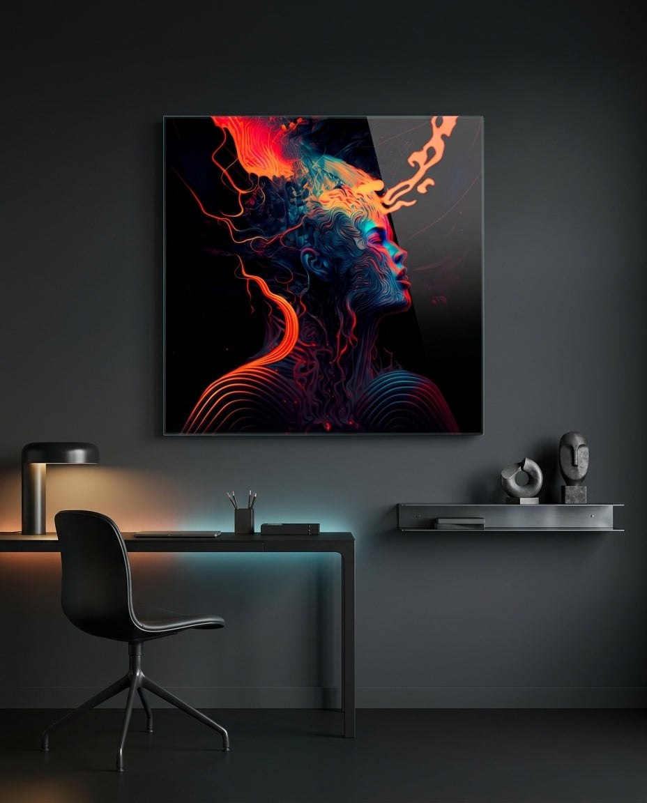 Crimson Smoke Stream Face Profile Glass Wall Art