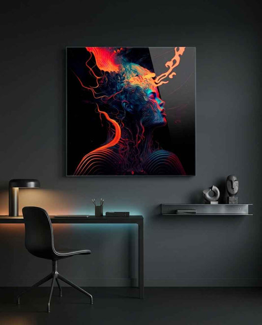 Crimson Smoke Stream Face Profile Glass Wall Art
