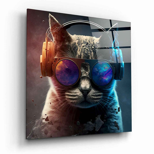 Punky Cat Glass Wall Art  || Designer Collection