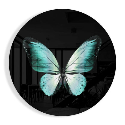 Turquoise Butterfly on Black Glass Wall Art