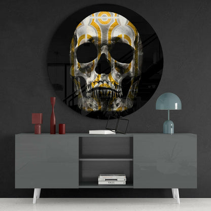 Golden Loop Pattern Skull Glass Wall Art