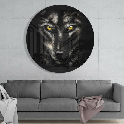 Glowing Eyed Wolf Circle Glass Wall Art