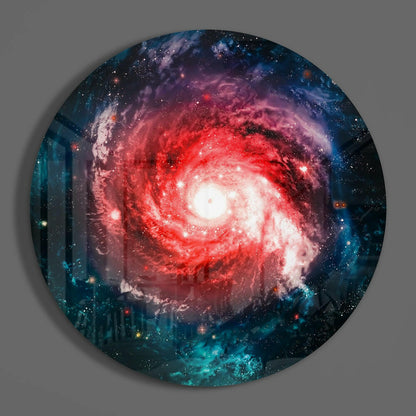 Red Spiral Galaxy Glass Wall Art
