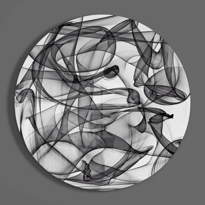Black Wire Smoke Loops Round Glass Wall Art