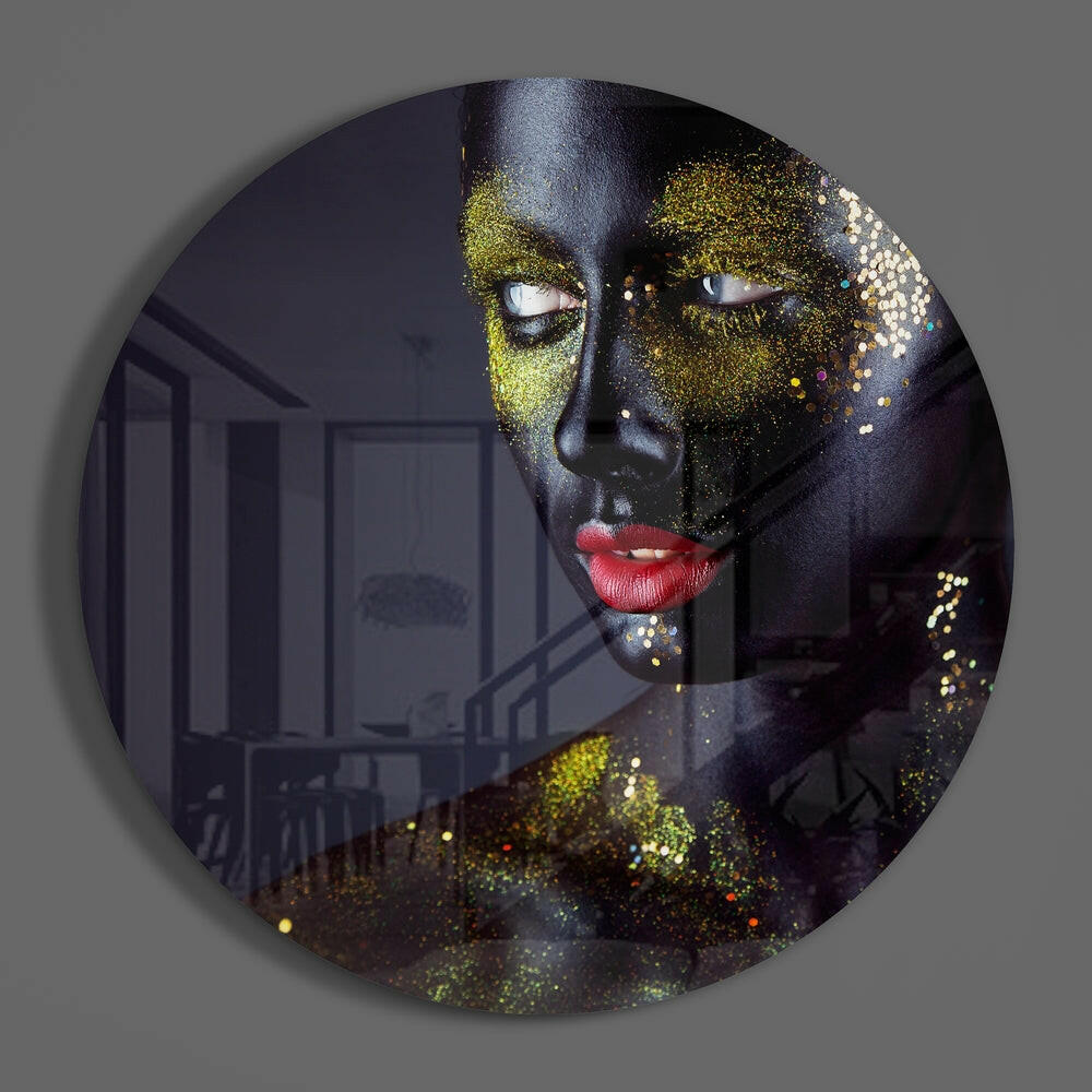 Gold Dust Red Lips Glass Wall Art