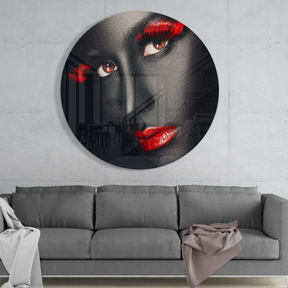Red Lashes and Lips Gray Face Glass Wall Art
