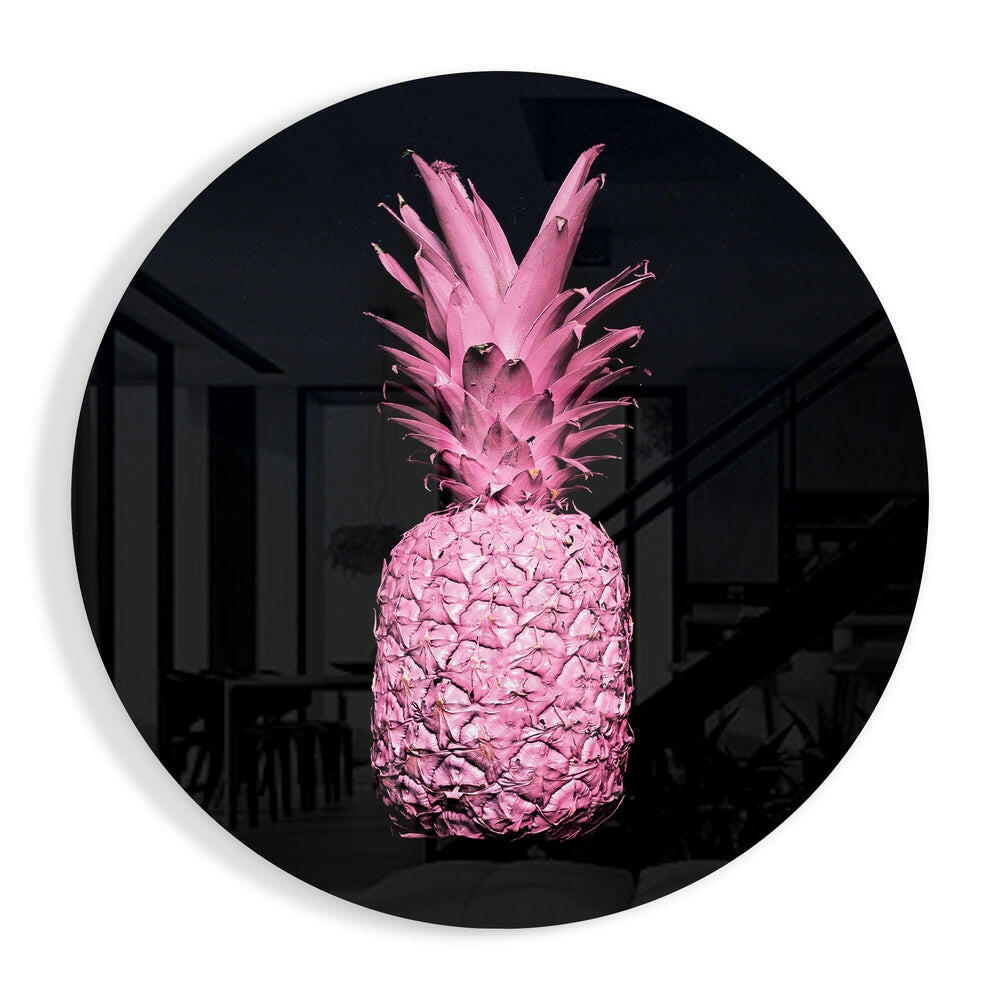 Blush Pink Glowing Round Pineapple Glass Wall Art