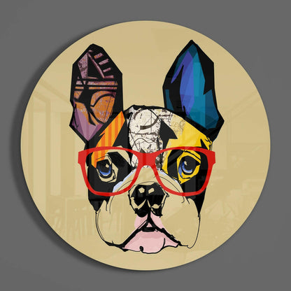 Pop Art Bulldog Red Glasses Glass Wall Art