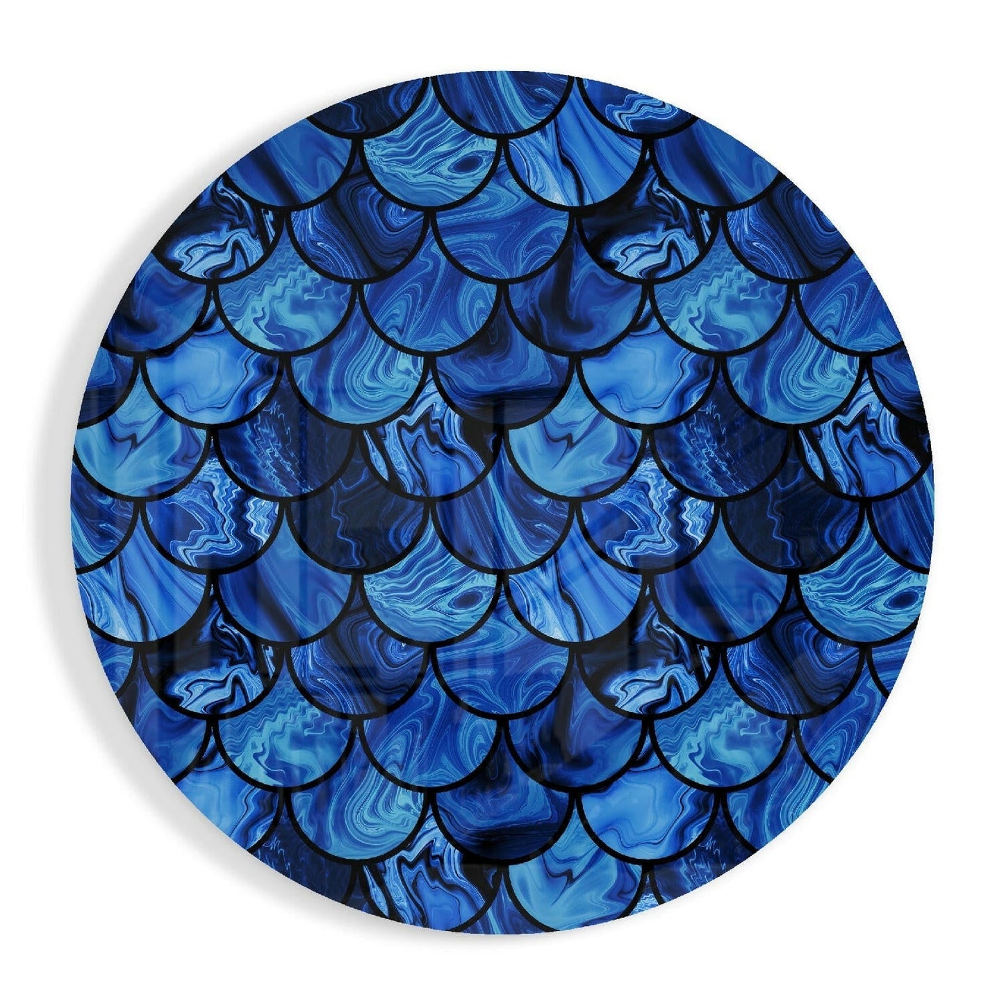 Blue Marble Mermaid Scales Glass Wall Art