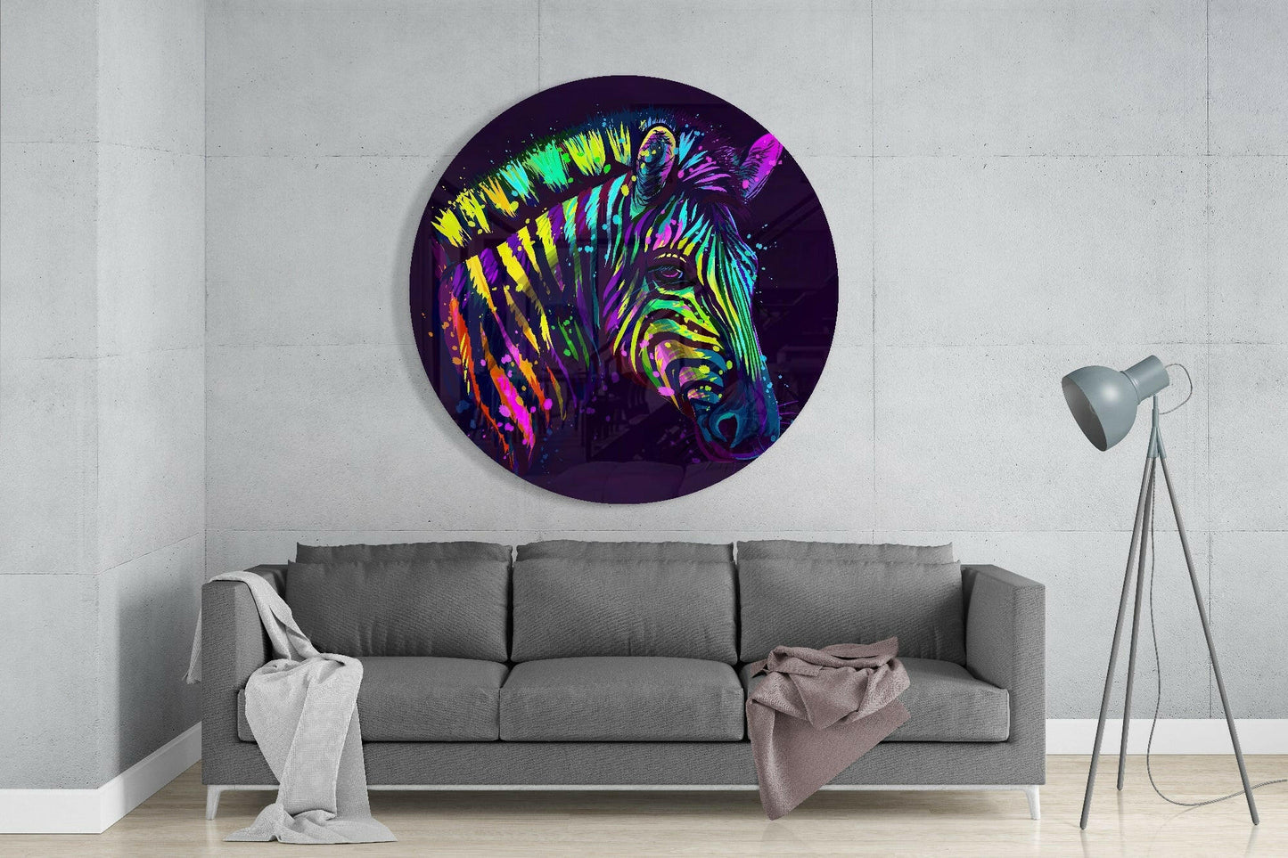 Round Rainbow Zebra Paint Drips Glass Wall Art