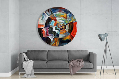 Round Radial Marbled Faces Mandala Glass Wall Art