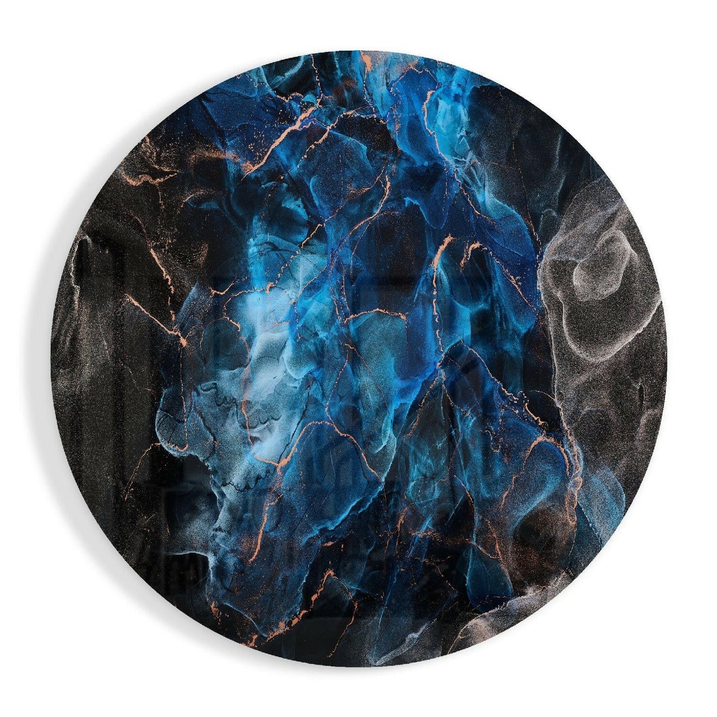 Deep Blue Marble Copper Veins Glass Wall Art