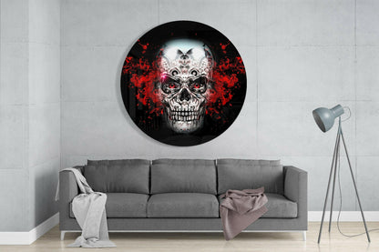 Crimson Eyes Sugar Skull Glass Wall Art