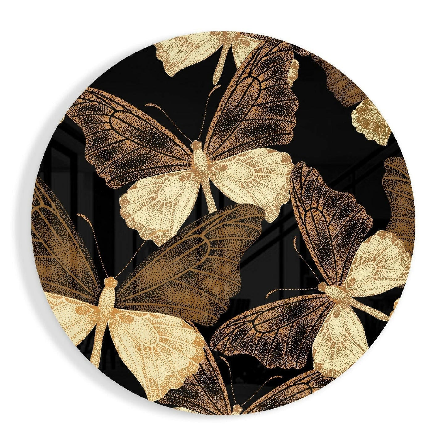 Round Gold Butterfly Swarm Glass Wall Art