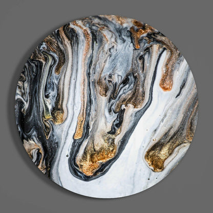 Round Gold Drip Black Marble Glass Wall Art