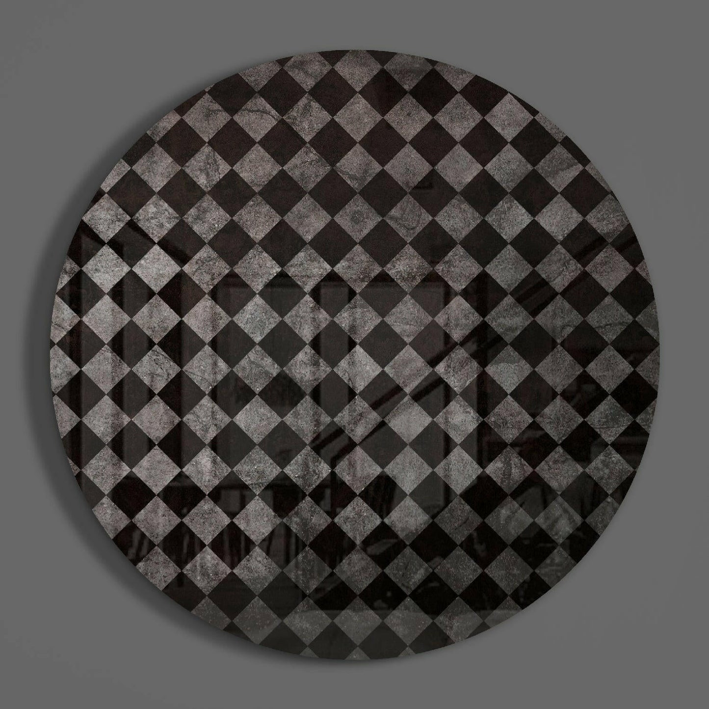 Charcoal Gray Distressed Checker Glass Wall Art