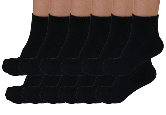 1/4 Crew Bamboo Viscose Socks Unisex Black Color - 12-pack - Shaketea