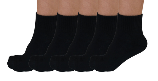 1/4 Crew Bamboo Viscose Socks Unisex Black Color - 5-pack - Shaketea