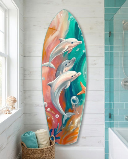 Dolphin Family Glass Wall Art