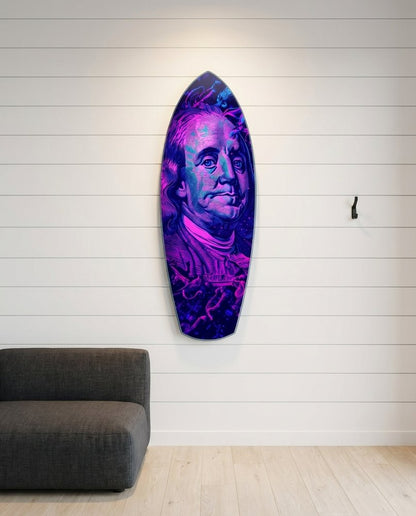 Magenta Ultraviolet Banknote Portrait Glass Wall Art