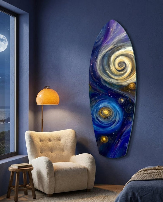 Swirling Spiral Galaxies Night Surfboard Glass Wall Art