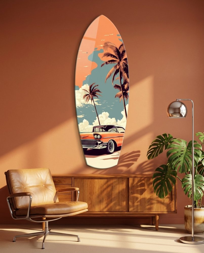 Sunset Ride 60s Vibes Glass Wall Art