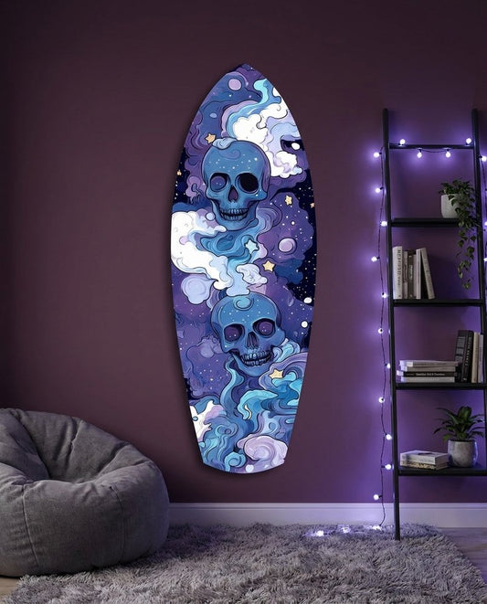 Indigo Cloud Skulls Surfboard Glass Wall Art