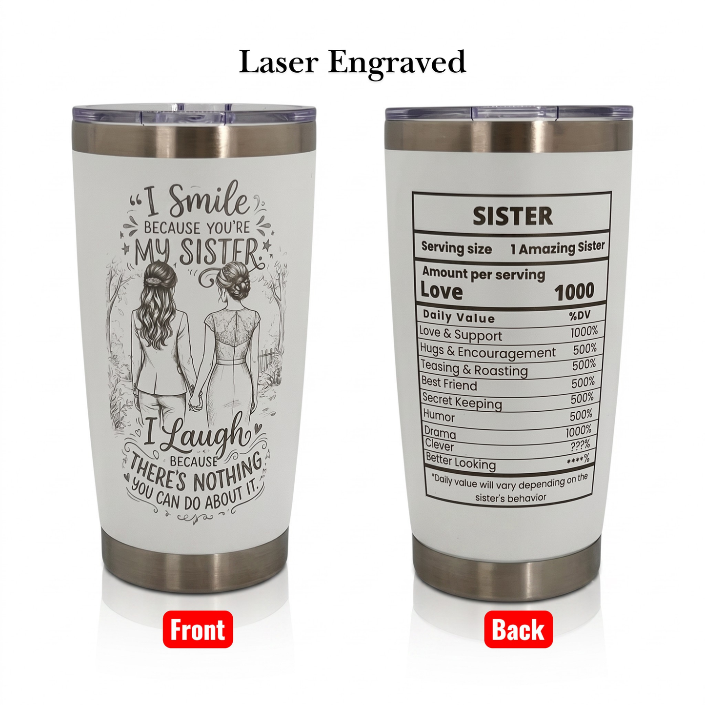 Unique Sister Gift 20oz Insulated Stainless Steel Travel Tumbler