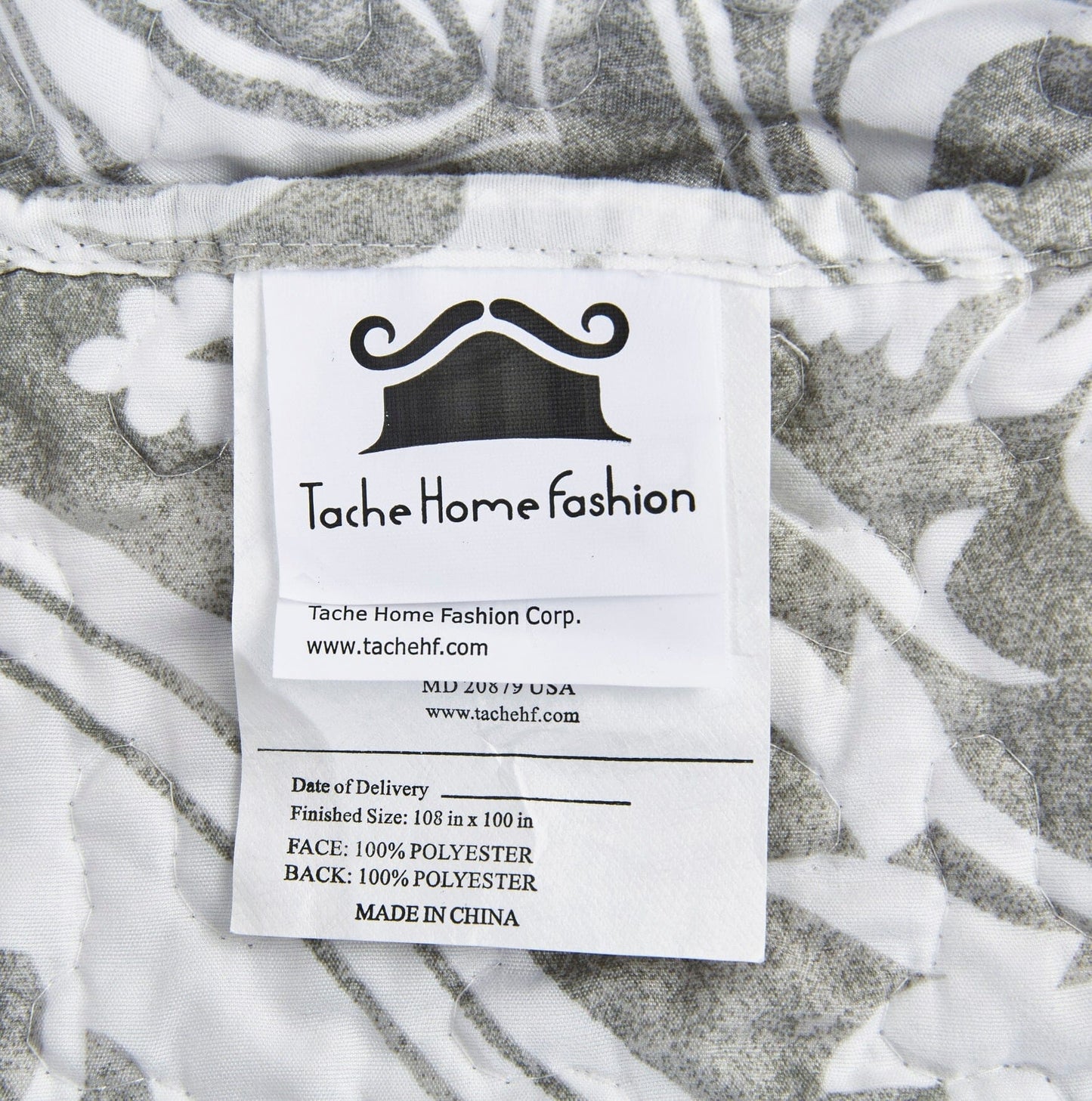 Tache Dreamy Moon Sky Ogee Damask Heather Gray White Quilt Set (TB300)