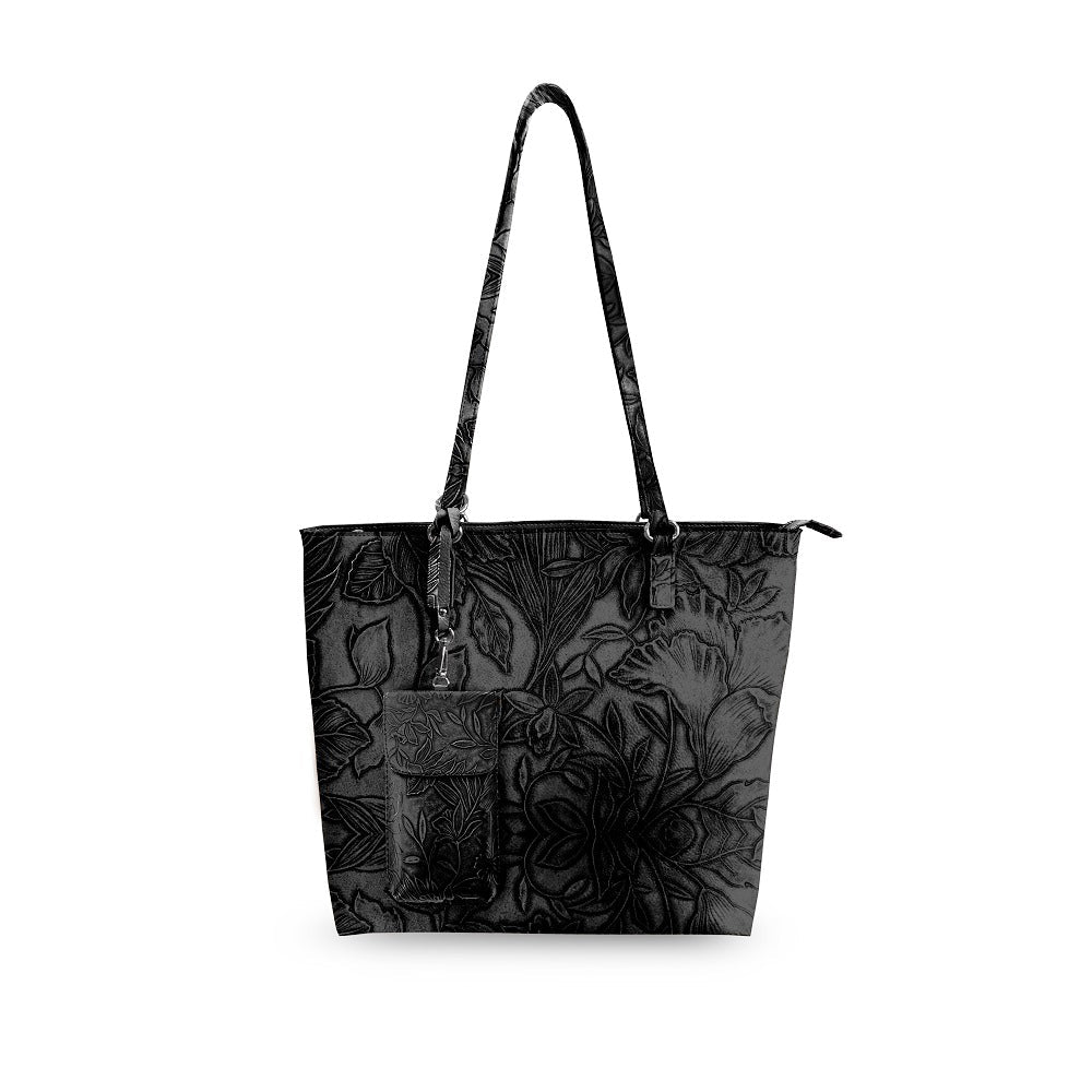 Premium Floral Tote Bag Vegan Leather Large With Crossbody Pouch