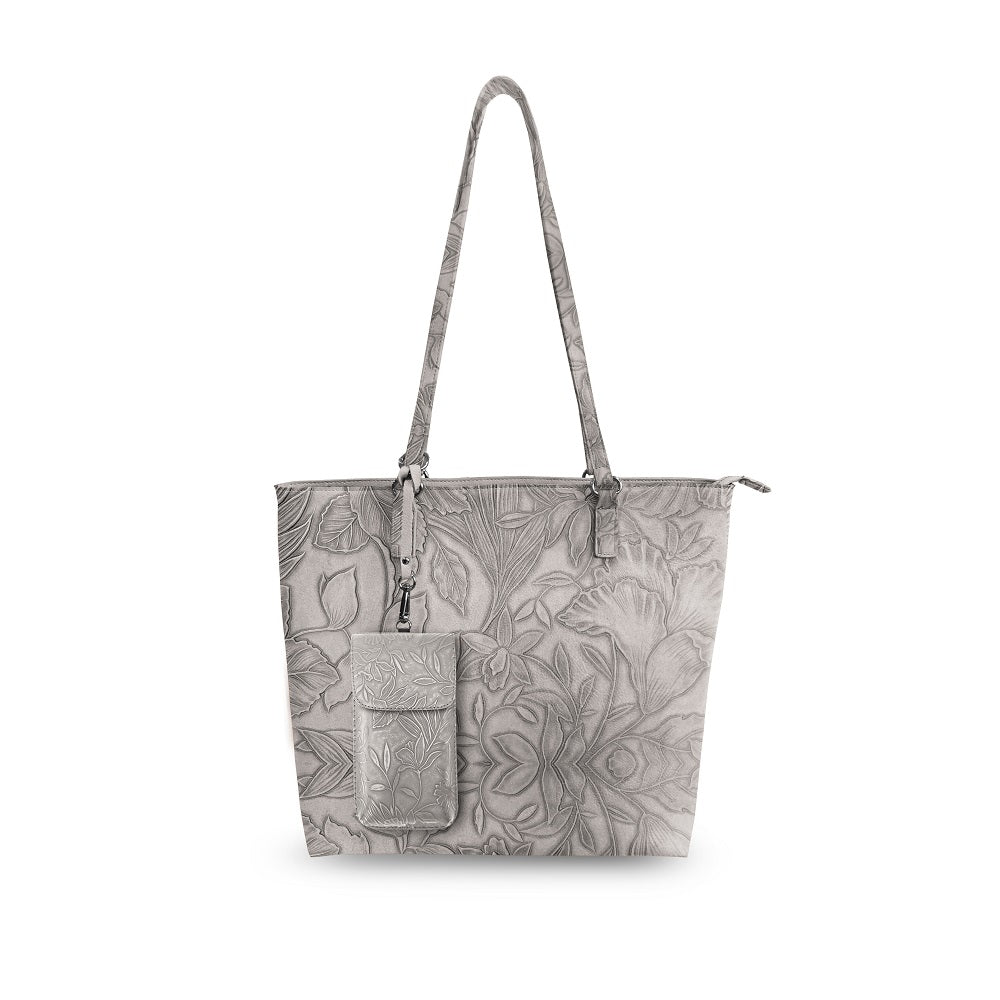 Premium Floral Tote Bag Vegan Leather Large With Crossbody Pouch