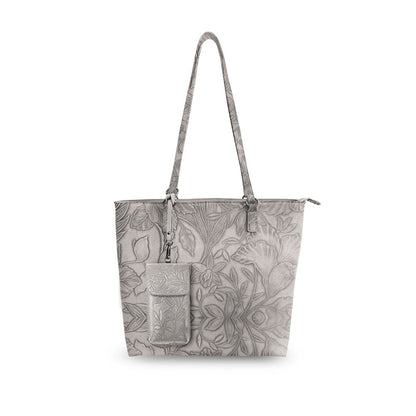 Premium Floral Tote Bag Vegan Leather Large With Crossbody Pouch