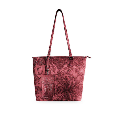 Premium Floral Tote Bag Vegan Leather Large With Crossbody Pouch