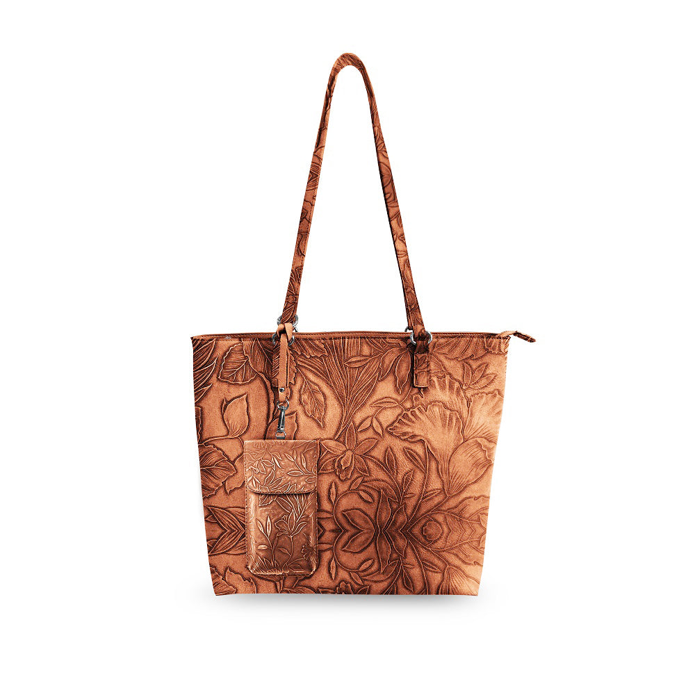 Premium Floral Tote Bag Vegan Leather Large With Crossbody Pouch