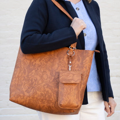 Premium Floral Tote Bag Vegan Leather Large With Crossbody Pouch