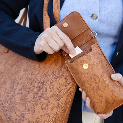 Premium Floral Tote Bag Vegan Leather Large With Crossbody Pouch