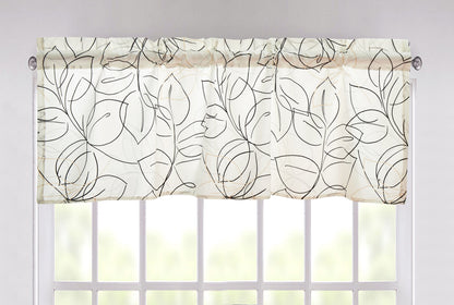 Tache Modern Abstract Leaf Line Art Foliage White Grey Black Gold Window Valance (TJ3571)