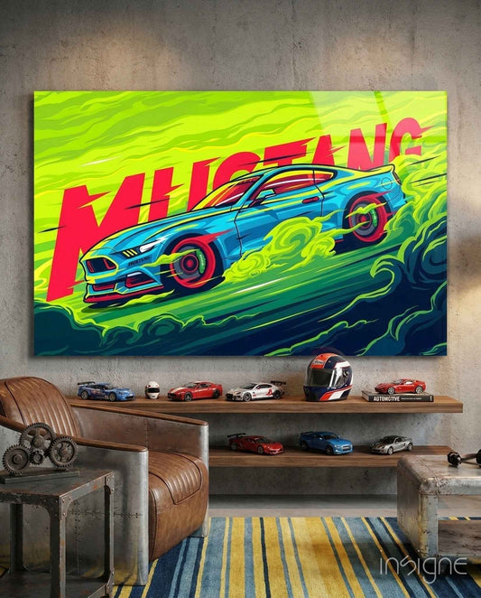 Roaring Mustang Glass Wall Art || Designer Collection
