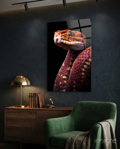 Red Stare Viper Glass Wall Art || Designer Collection