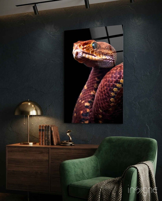 Red Stare Viper Glass Wall Art || Designer Collection