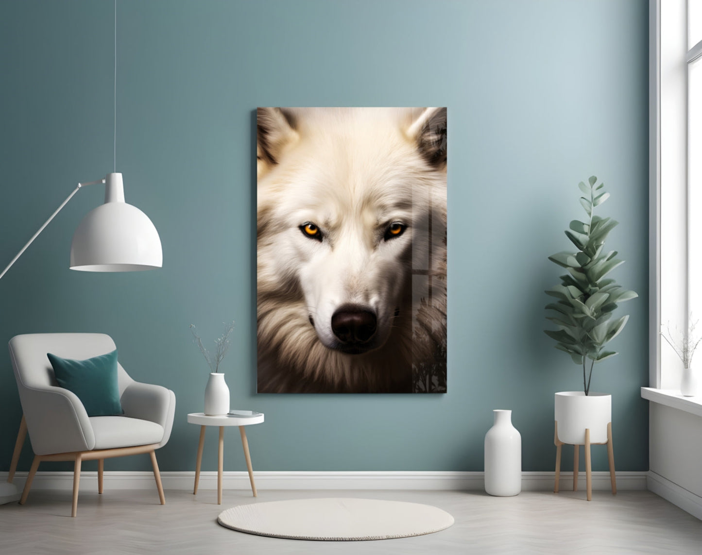 The White Wolf's Gaze Glass Wall Art || Designer Collection