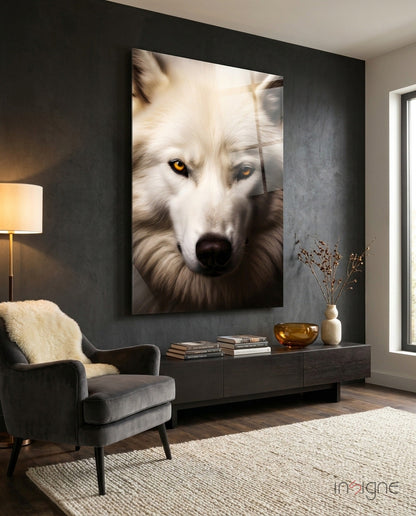 The White Wolf's Gaze Glass Wall Art || Designer Collection